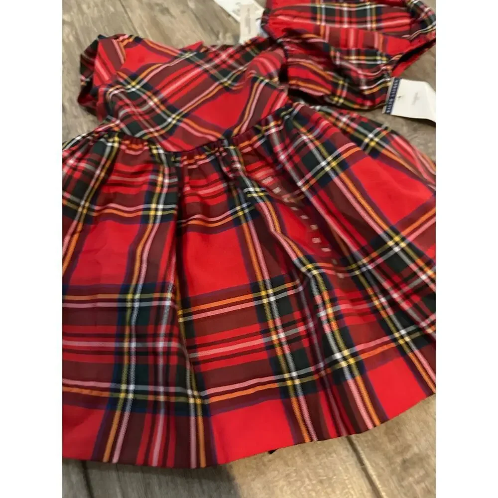 NWT Ralph Lauren Baby Girl's Plaid Print Fit & Flare Dress 2 Pec Set Size 6 M